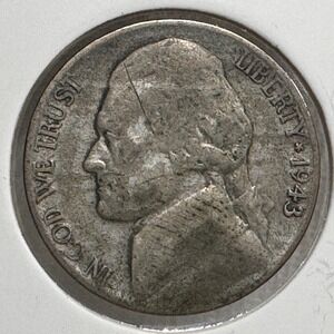 1943 P Jefferson Silver War Nickel WWII US 5 Cent Coin Philadelphia Mint 0301